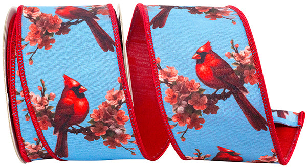 Cardinal Blossom Deluxe Wired Edge Ribbon - Blue/Red - 2 1/2" - 10 yd