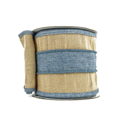 IB Jute Chambray Ribbon 4"x5 yds NAT/BLU