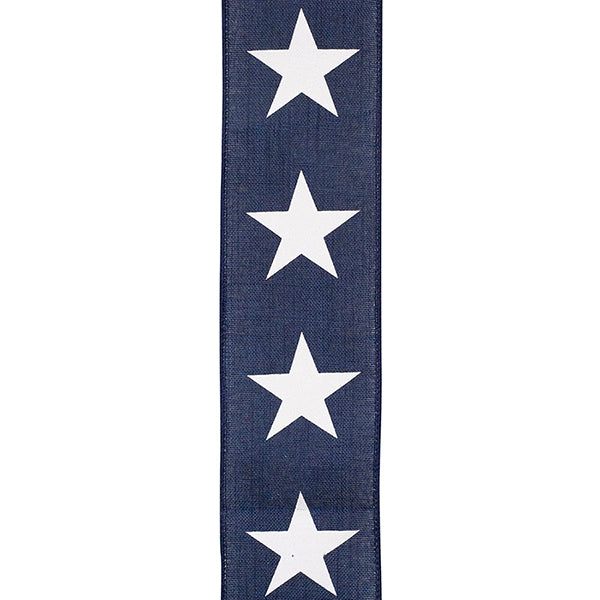Large Star Line Linen Wired Edge Ribbon - Navy - 2 1/2" - 10 yd