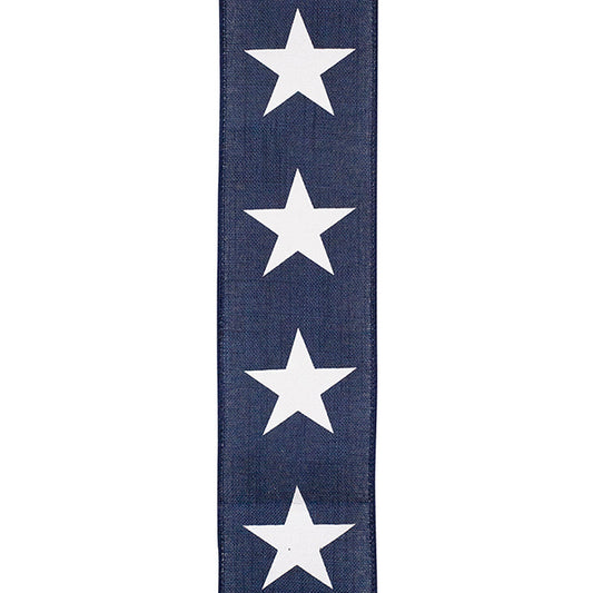 Large Star Line Linen Wired Edge Ribbon - Navy - 2 1/2" - 10 yd