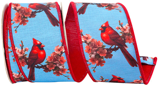 Cardinal Blossom Deluxe Wired Edge Ribbon - Blue/Red - 2 1/2" - 10 yd