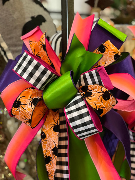 Halloween Bow Prp/Chk/Pnk/Org