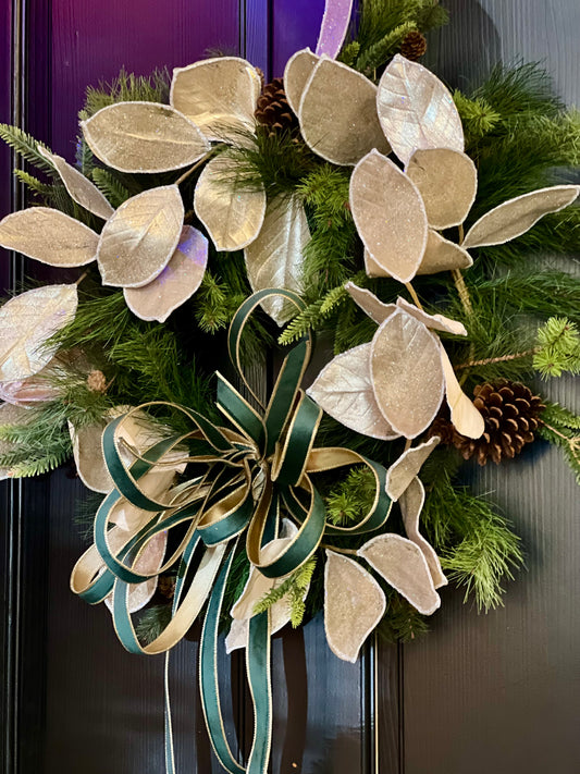 Mixed Pine w/Glitter Garland Wreath 24"